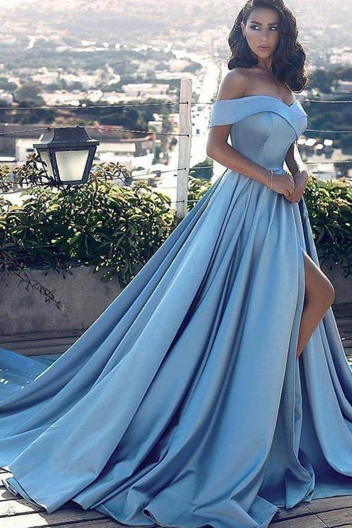 A-Line Court Train Satin Prom Dress CS0405 - COCOMELODY